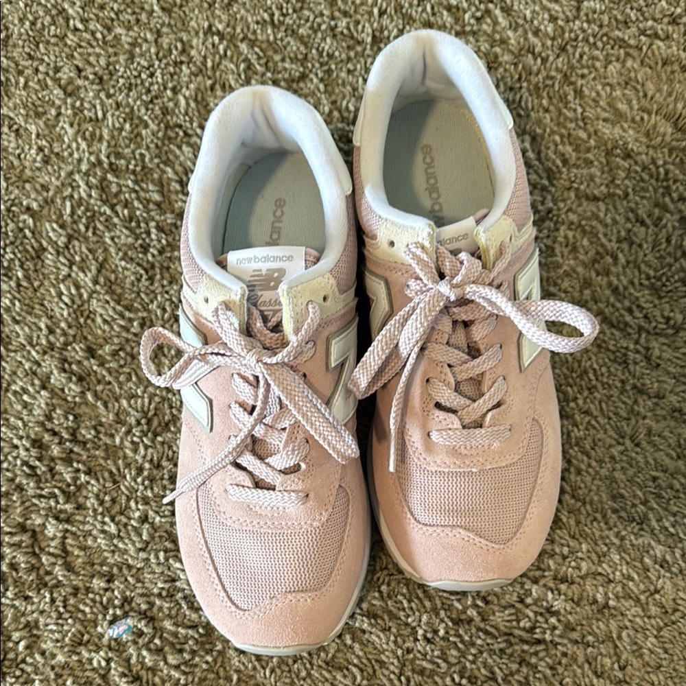 New Balance Women's Pale Pink and White Lace-Up Sneakers